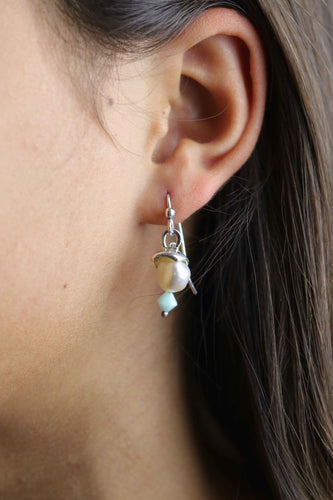 Cloud Earring, Pearl and Sky Blue Stone