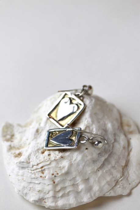 Postcard From The Heart Earrings, Brass & Silver