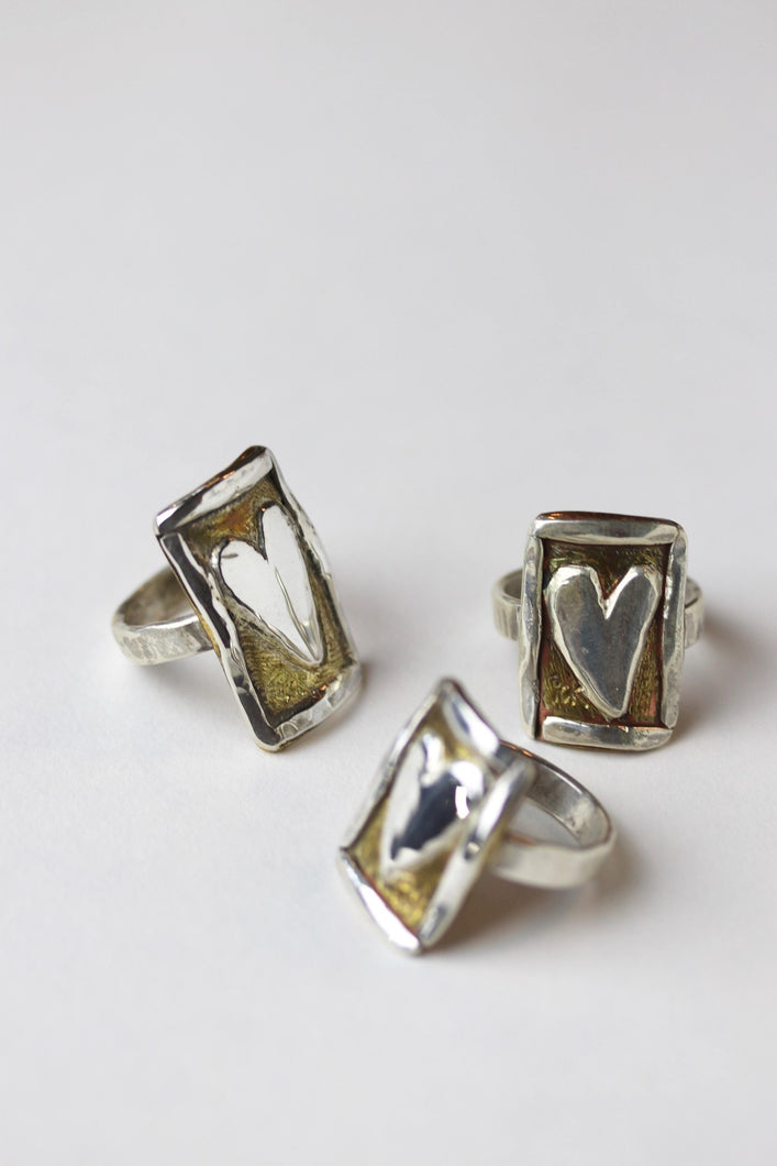 Postcard From The Heart Ring, Silver & Brass